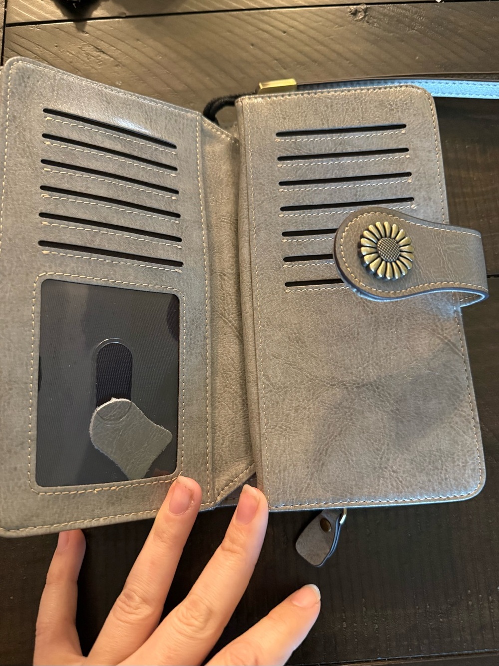 Gray Floral Accent Wallet with Wrist Strap - Picture 5 of 6